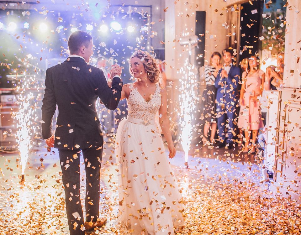 bride's wedding party in the elegant restaurant with a wonderful light and atmosphere