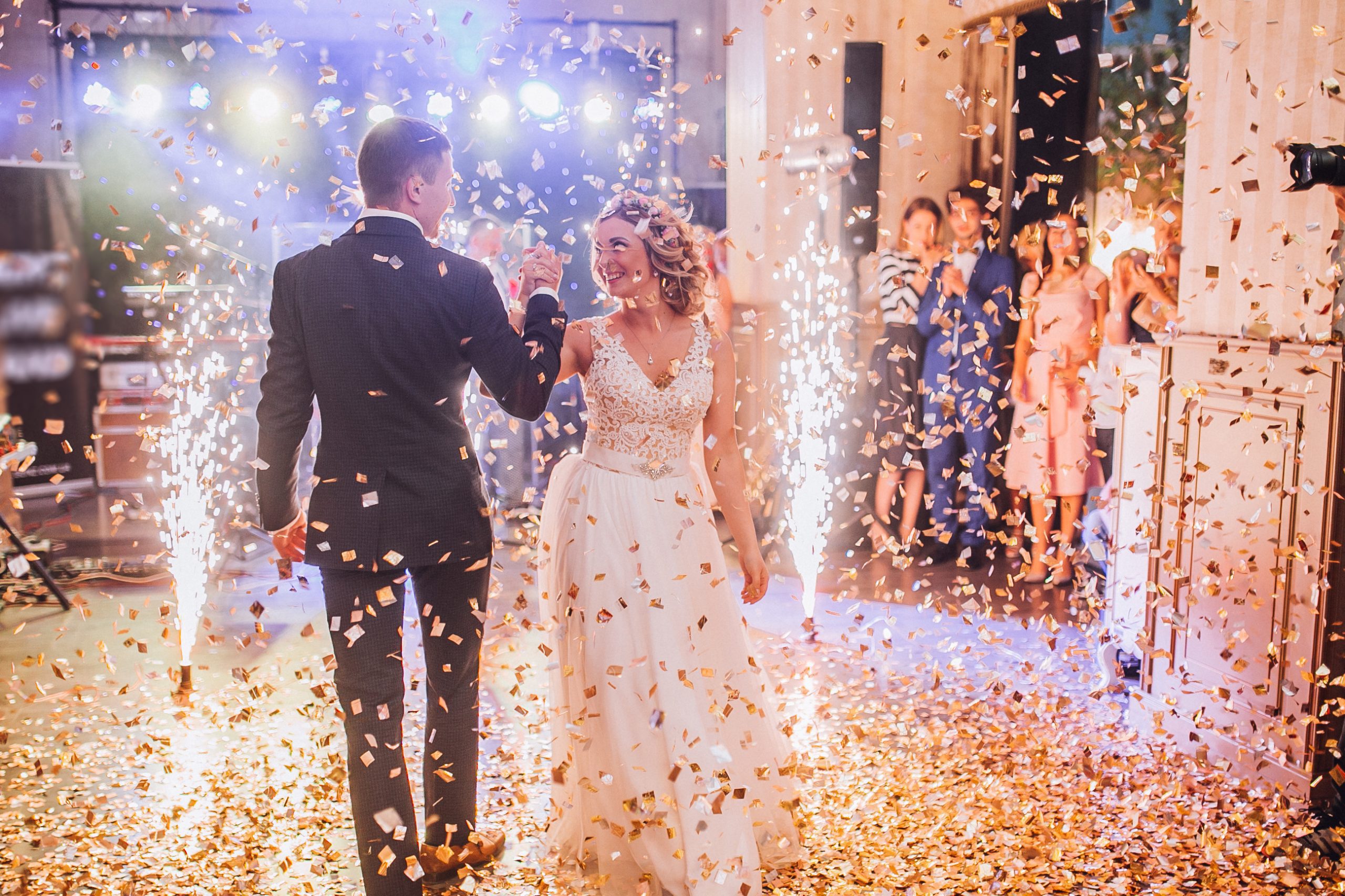 brides wedding party in the elegant restaurant with a wonderful light and atmosphere