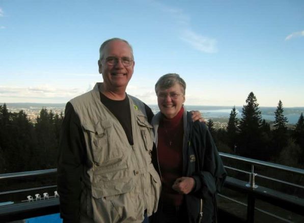 Joan and Frederick Pearson on the deck in the woods