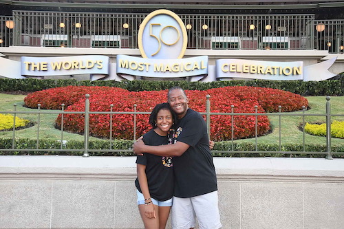 Shaun with daughter Emma at Disney World's 50th anniversary world's most magical celebration