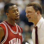 Dan Dakich coaching up a player during his Indiana Hoosiers men's basketball coaching days