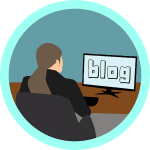 graphic of girl typing on her blog - how to write a blog post that people will actually read