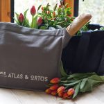 reusable shopping bag with flowers and bread