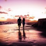 A Valentine's-style sunset walk along the beach